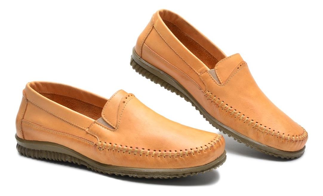 Sapatilha Mocassim Masculino Couro Confortavel Casual Bege 2