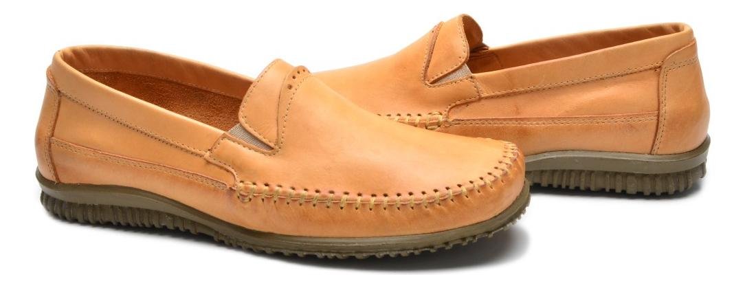 Sapatilha Mocassim Masculino Couro Confortavel Casual Bege 4
