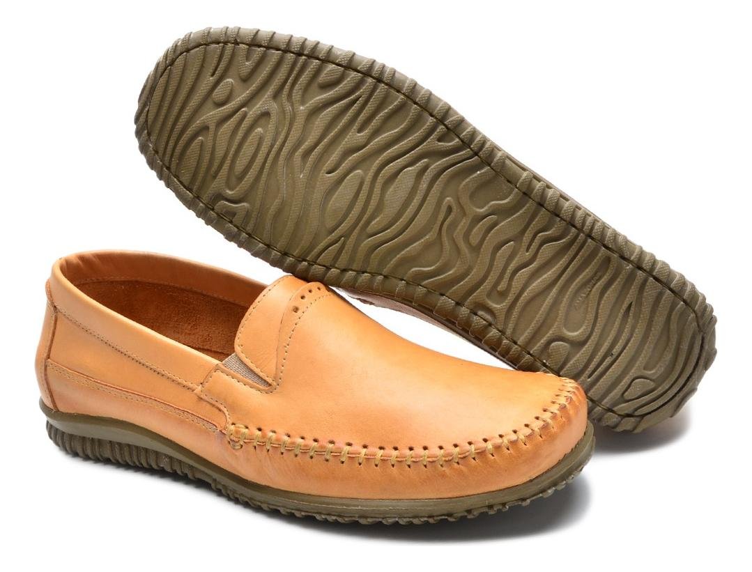 Sapatilha Mocassim Masculino Couro Confortavel Casual Bege 5