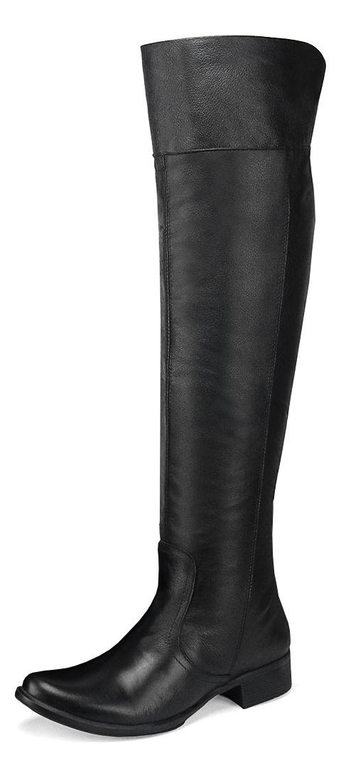 Bota Feminina Over The Knee Couro Cano Longo Conforto