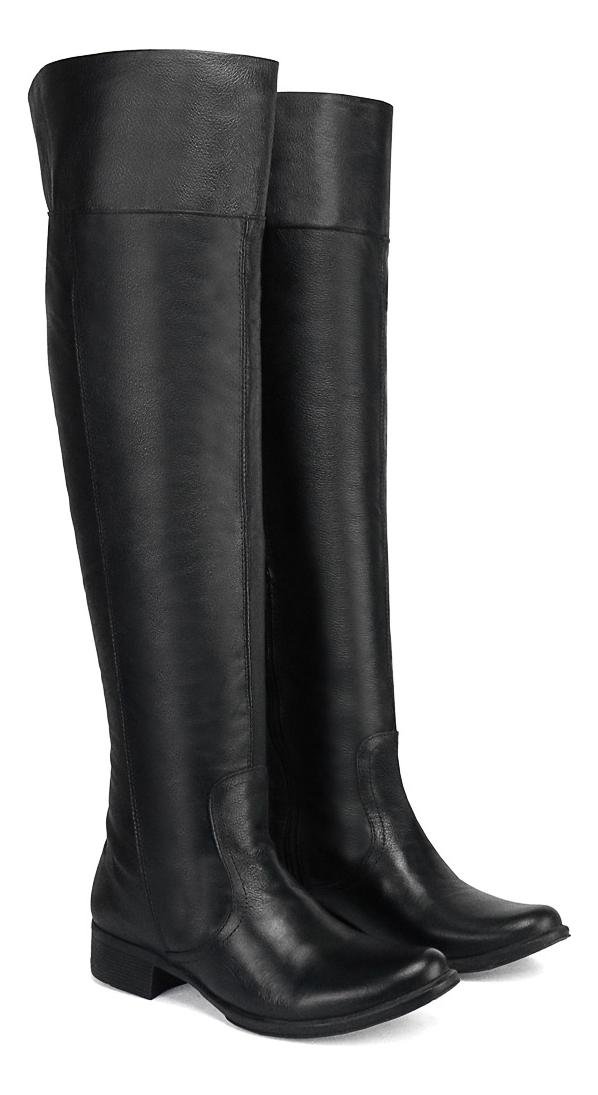Bota Feminina Over The Knee Couro Cano Longo Conforto Preto 2