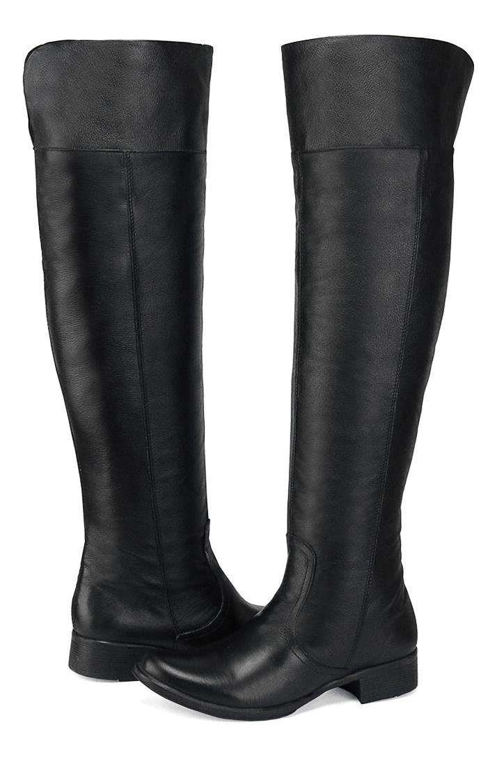 Bota Feminina Over The Knee Couro Cano Longo Conforto Preto 4