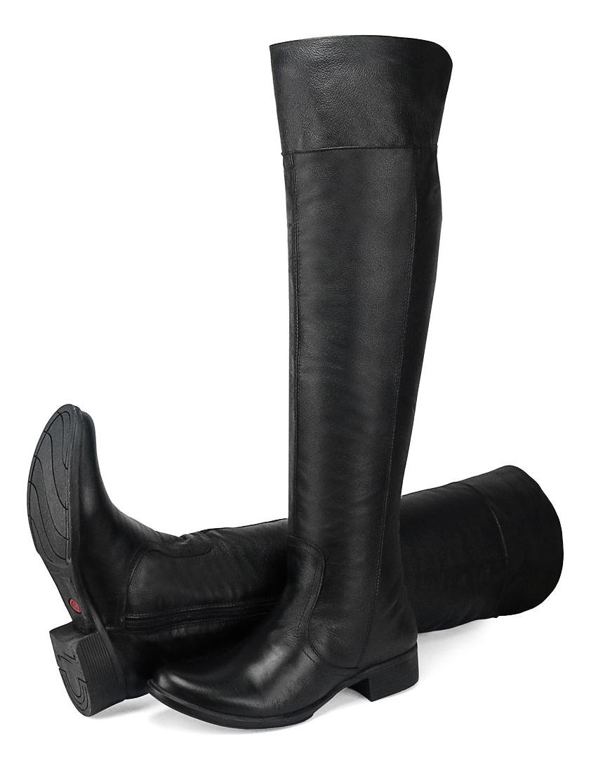 Bota Feminina Over The Knee Couro Cano Longo Conforto Preto 5