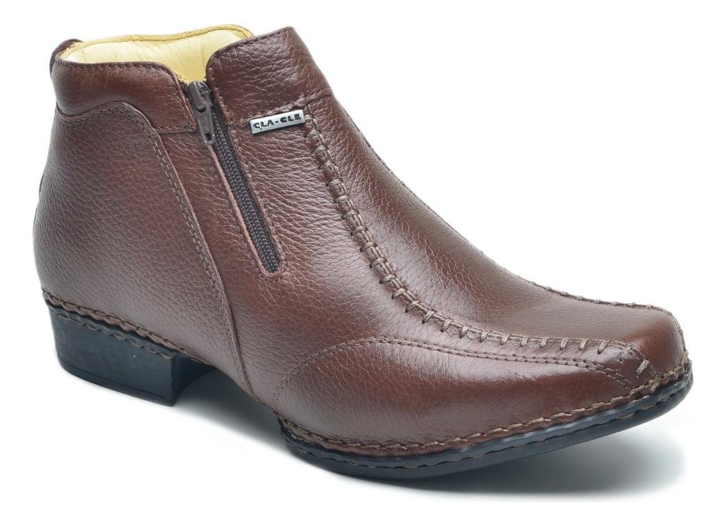 Bota Masculina em Couro Floter Costurada a Mao com Ziper Lateral Palmilha Gel