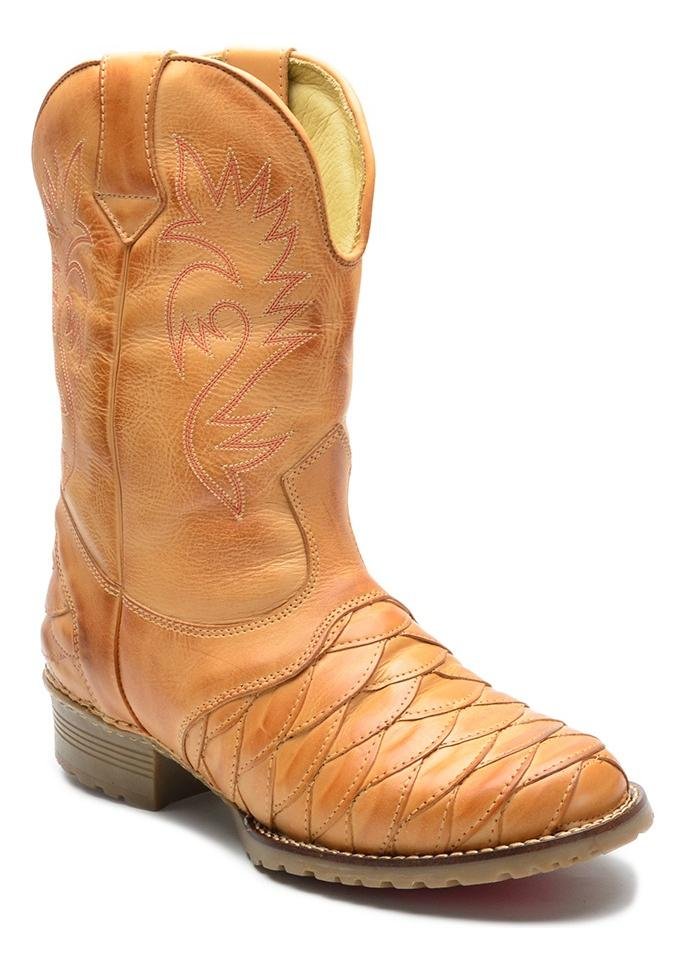 Bota Texana Masculina Country Couro Latego Bordado Conforto