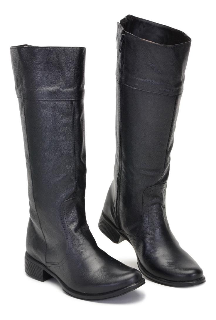 Bota Montaria Cano Alto Couro Feminina Ziper Lateral Conforto