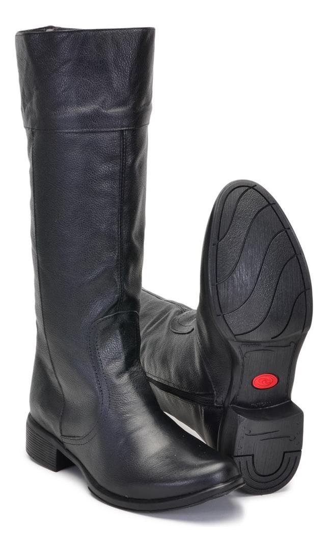 Bota Montaria Cano Alto Couro Feminina Ziper Lateral Conforto Preto 2