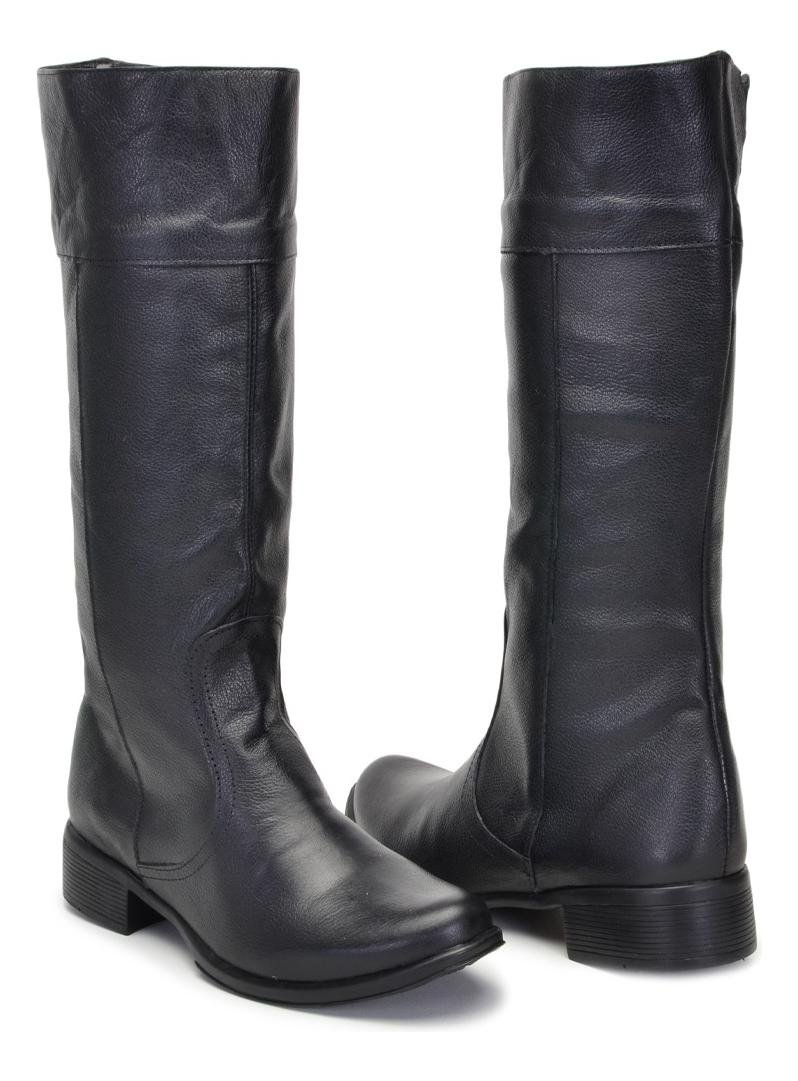 Bota Montaria Cano Alto Couro Feminina Ziper Lateral Conforto Preto 3