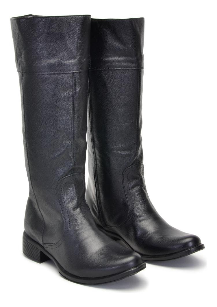 Bota Montaria Cano Alto Couro Feminina Ziper Lateral Conforto Preto 4