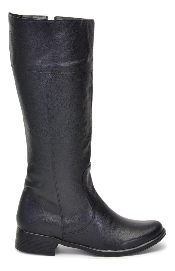 Bota Montaria Cano Alto Couro Feminina Ziper Lateral Conforto Preto 5