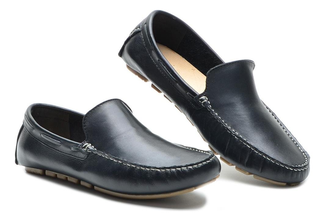 Mocassim Masculino Casual Estilo Drive Couro Confortavel Preto 5