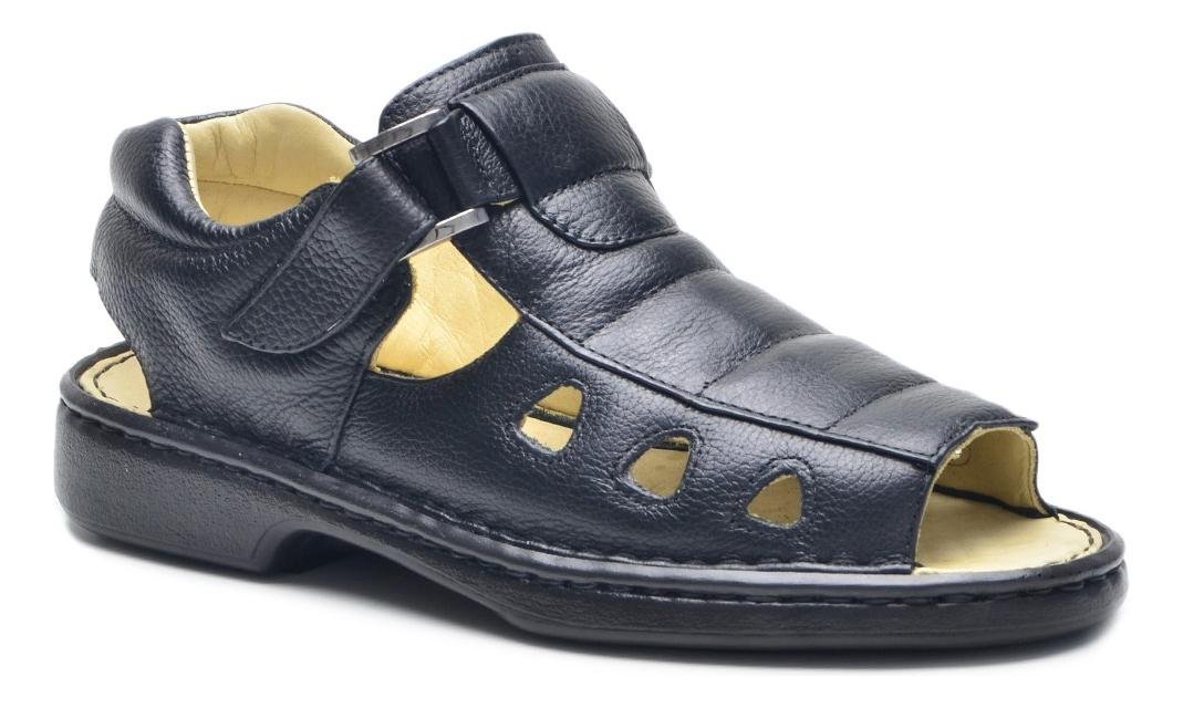 Sandalia Masculina Couro com Fechamento Ajustavel Conforto