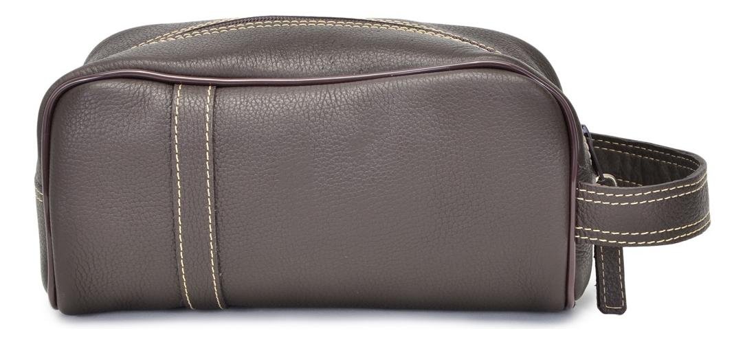 Necessaire Masculina Media Couro Fechamento com Ziper Marrom 2