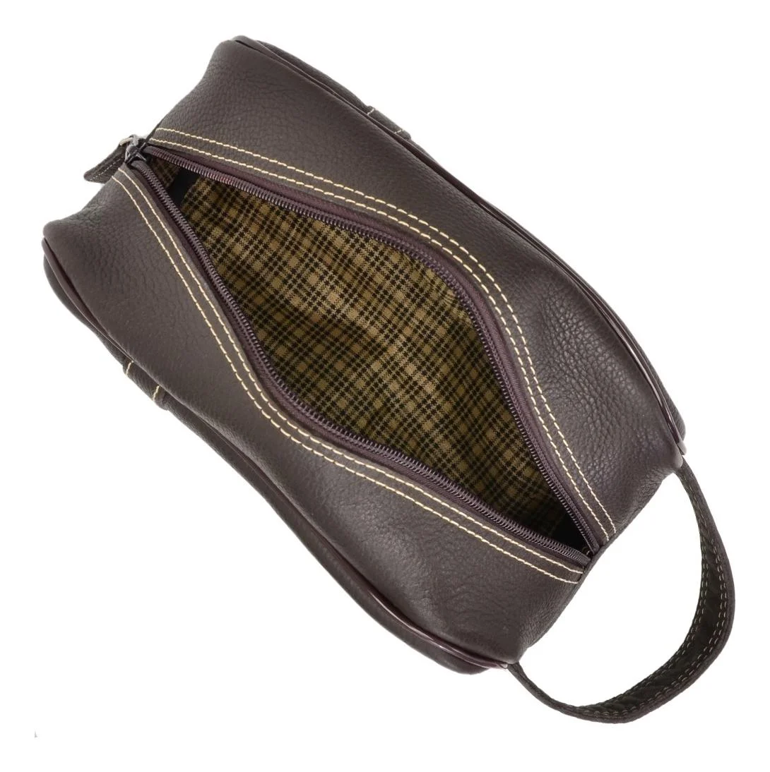 Necessaire Masculina Media Couro Fechamento com Ziper Marrom 4
