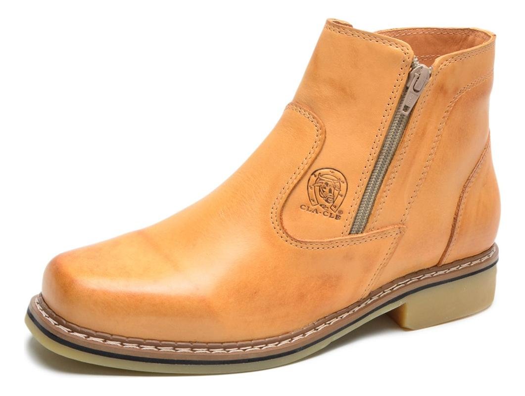 Botina Unissex Couro Cano Curto com Ziper Lateral Solado Resistente Casual