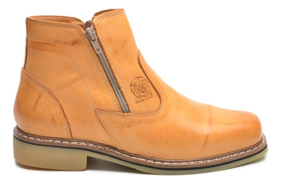 Botina Unissex Couro Cano Curto com Ziper Lateral Solado Resistente Casual Bege 2