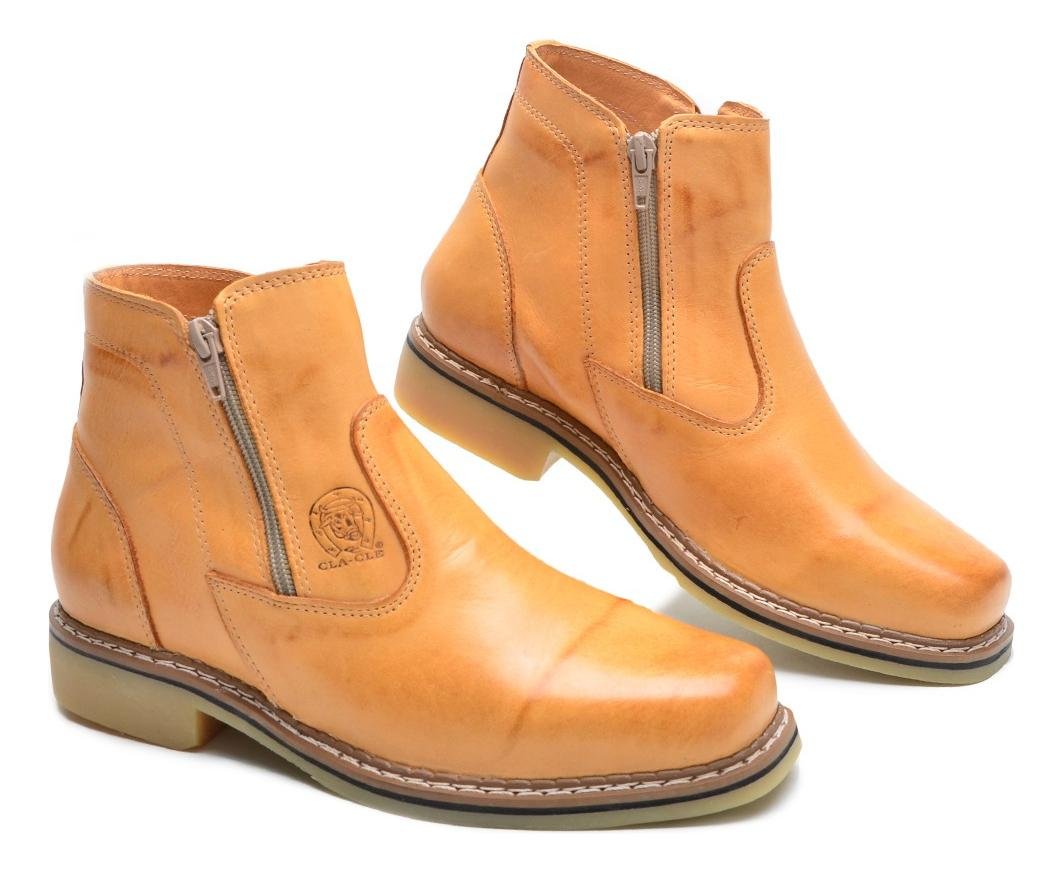 Botina Unissex Couro Cano Curto com Ziper Lateral Solado Resistente Casual Bege 4