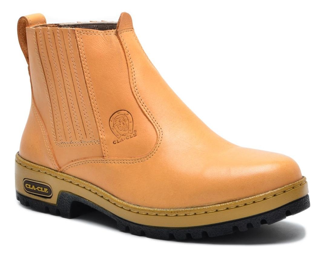 Botina Unissex Country Couro Cano Curto Conforto Casual Palmilha Gel Solado Borracha