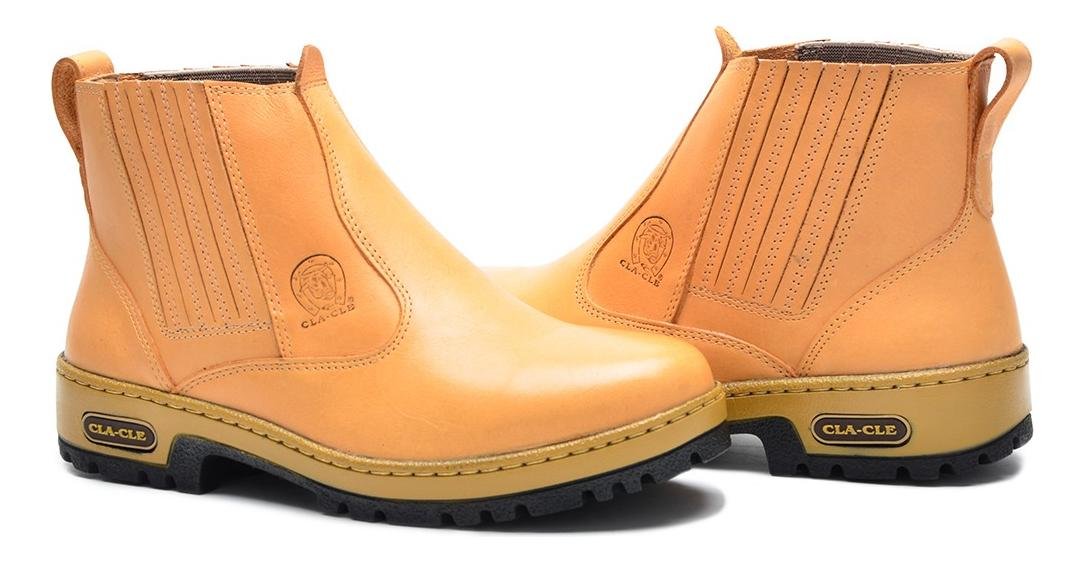 Botina Unissex Country Couro Cano Curto Conforto Casual Palmilha Gel Solado Borracha Bege 4