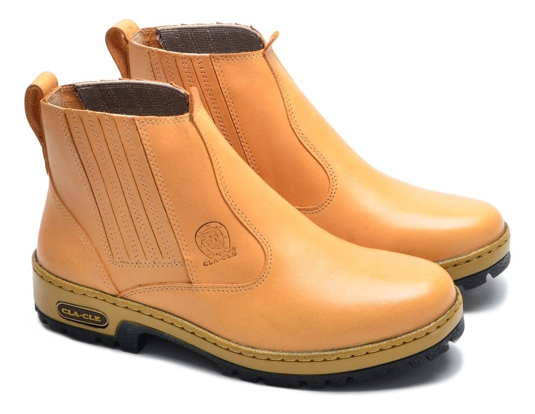 Botina Unissex Country Couro Cano Curto Conforto Casual Palmilha Gel Solado Borracha Bege 5