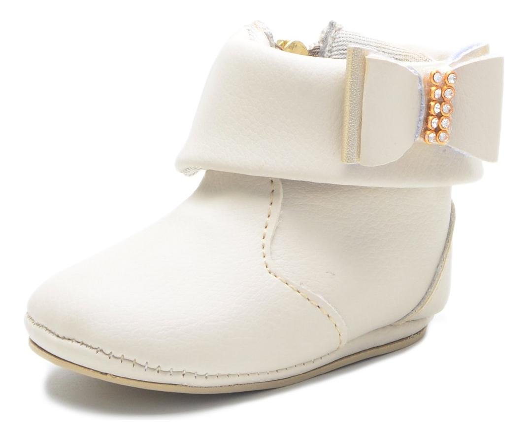Botinha Infantil de Bebe Laco e Strass Conforto Bege 2