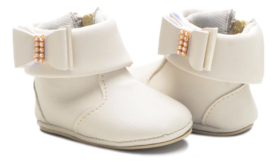 Botinha Infantil de Bebe Laco e Strass Conforto Bege 3