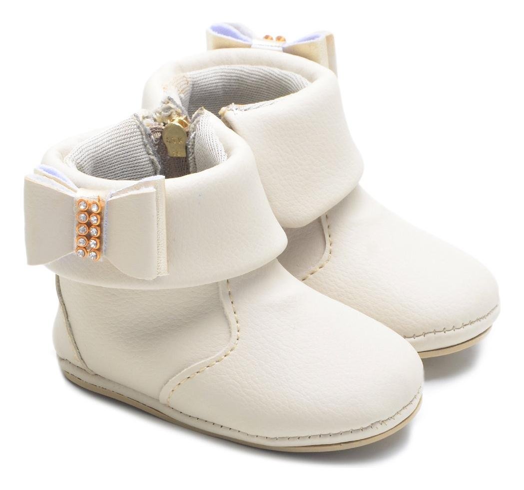 Botinha Infantil de Bebe Laco e Strass Conforto Bege 4