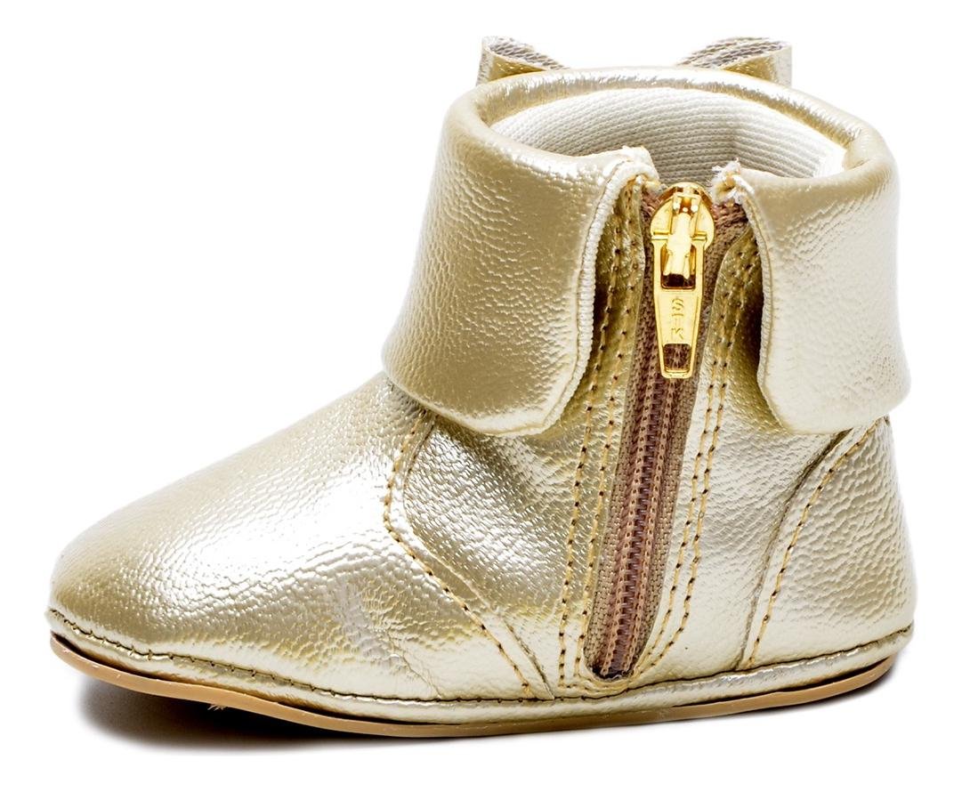 Botinha Infantil de Bebe Laco e Strass Conforto Dourado 2
