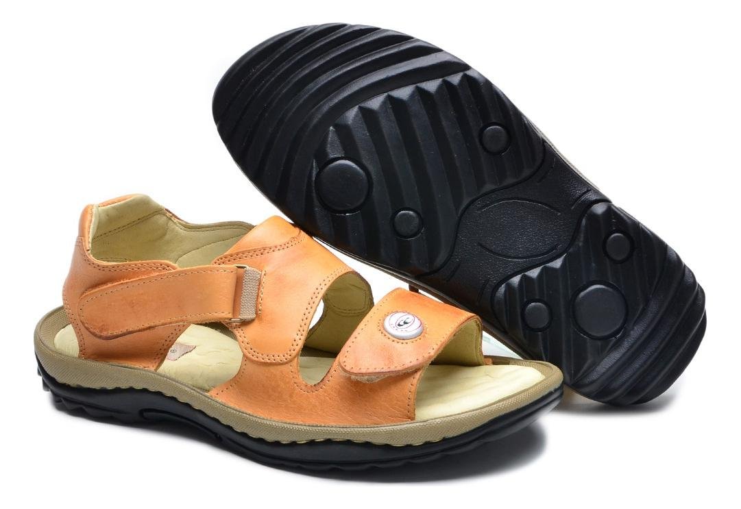 Chinelo Masculino Couro Palmilha Gel Solado Borracha Conforto Marrom 5