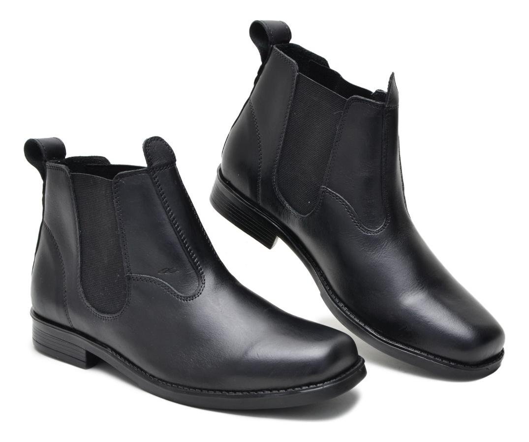 Coturno Masculino Couro Chelsea Boot Cano Curto Confortavel Classico Preto 2