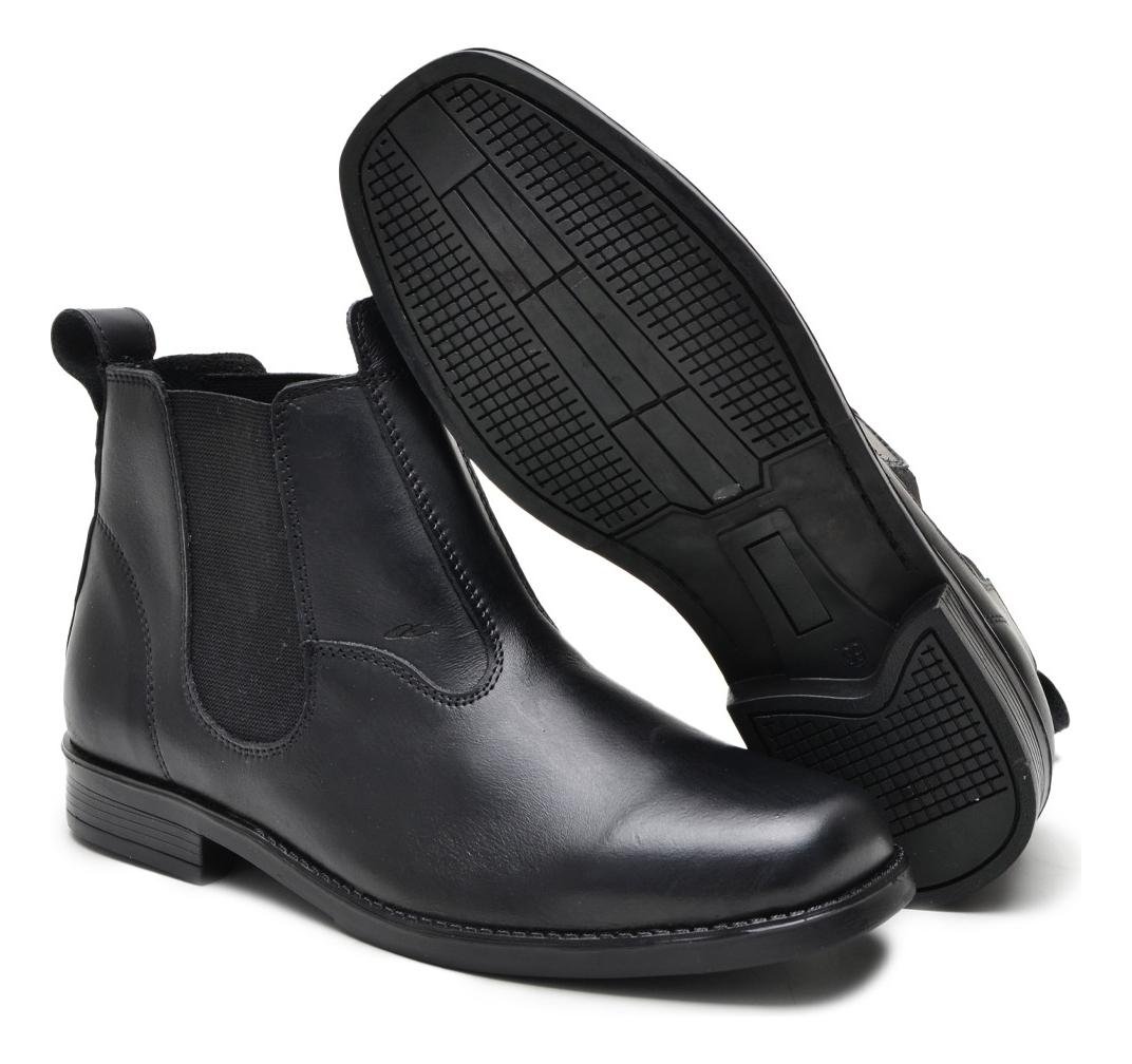 Coturno Masculino Couro Chelsea Boot Cano Curto Confortavel Classico Preto 3