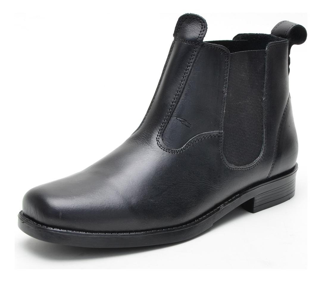 Coturno Masculino Couro Chelsea Boot Cano Curto Confortavel Classico Preto 5