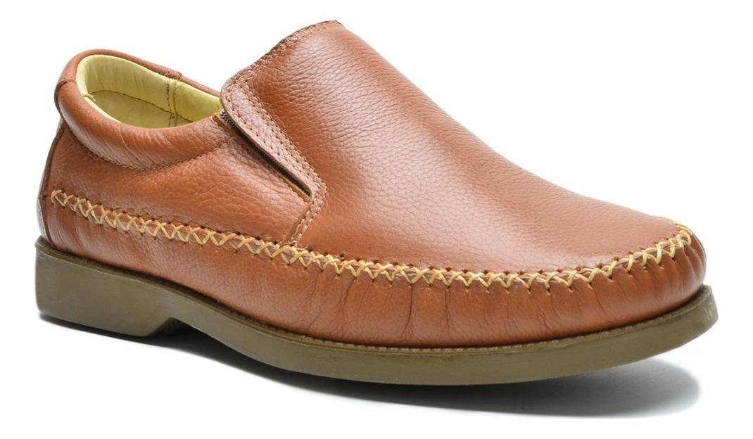 Mocassim Couro Masculino Conforto com Elastico Lateral Casual Marrom Claro 2