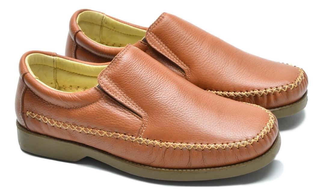 Mocassim Couro Masculino Conforto com Elastico Lateral Casual Marrom Claro 3