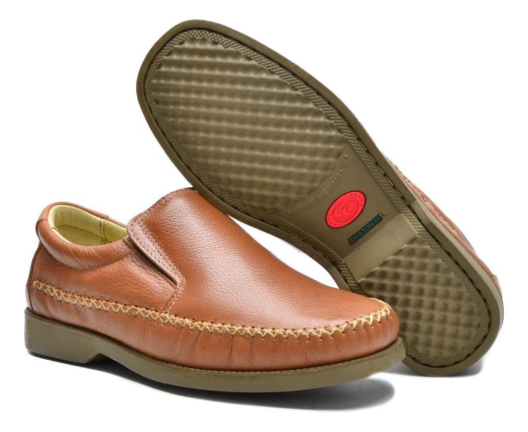 Mocassim Couro Masculino Conforto com Elastico Lateral Casual Marrom Claro 4