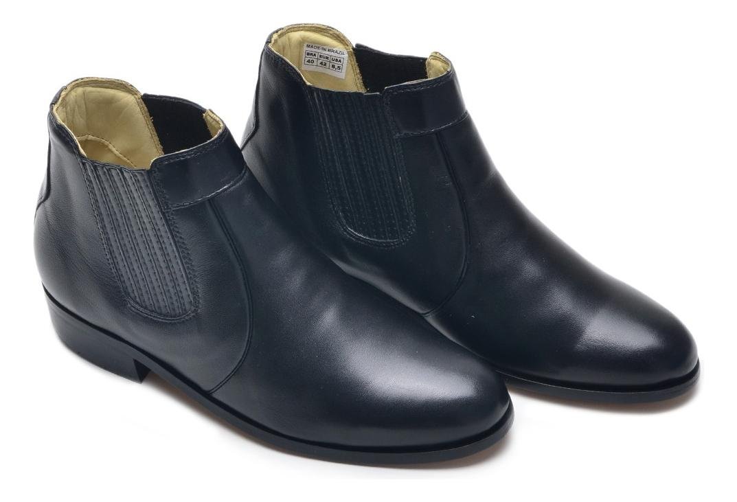 Botinha Masculina Bota Couro Cano Curto Social Conforto Palmilha Gel Solado Costurado Preto 2
