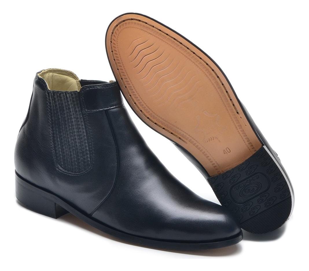 Botinha Masculina Bota Couro Cano Curto Social Conforto Palmilha Gel Solado Costurado Preto 6