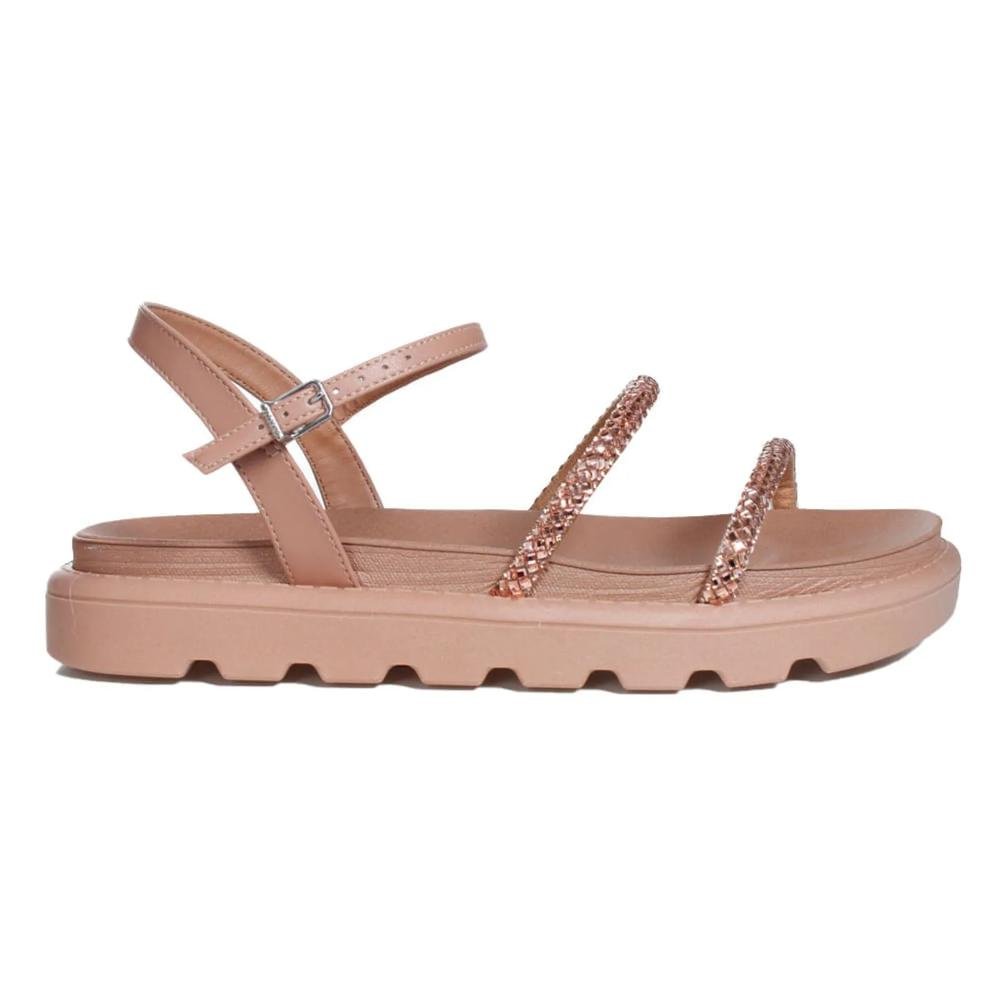 Sandália Vizzano Rasteira Strass Feminina Nude 1