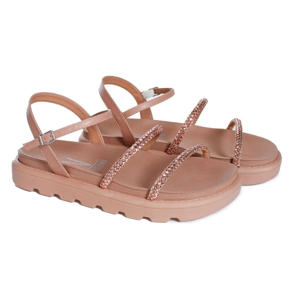 Sandália Vizzano Rasteira Strass Feminina Nude 3