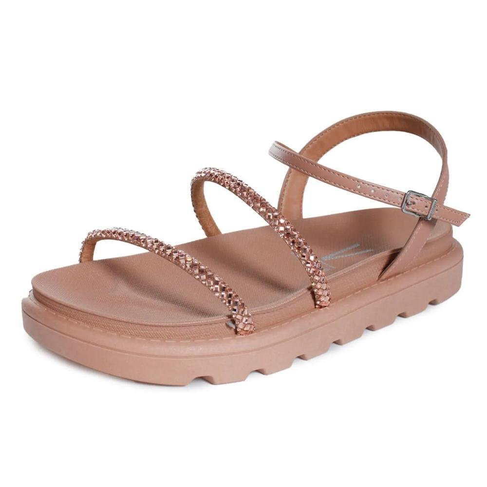Sandália Vizzano Rasteira Strass Feminina Nude 5