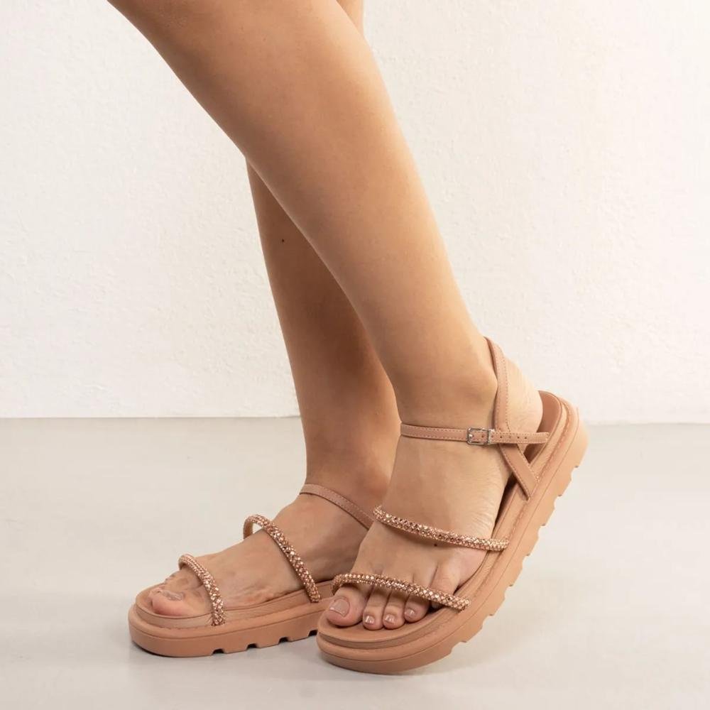 Sandália Vizzano Rasteira Strass Feminina Nude 7
