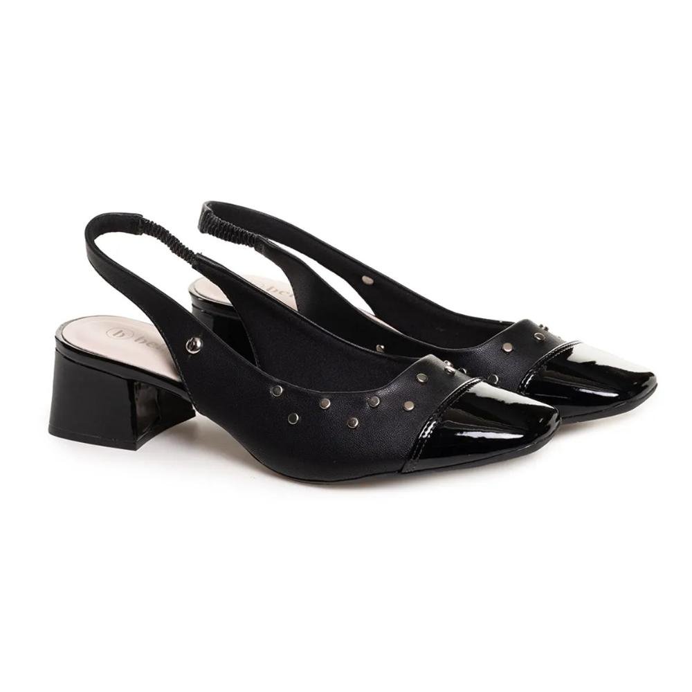 Sapato Bebecê Salto Bloco Tachas Feminino Preto 3