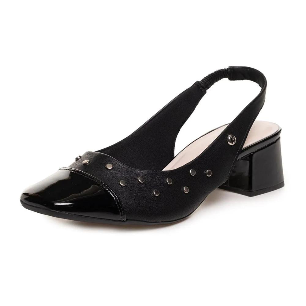 Sapato Bebecê Salto Bloco Tachas Feminino Preto 5
