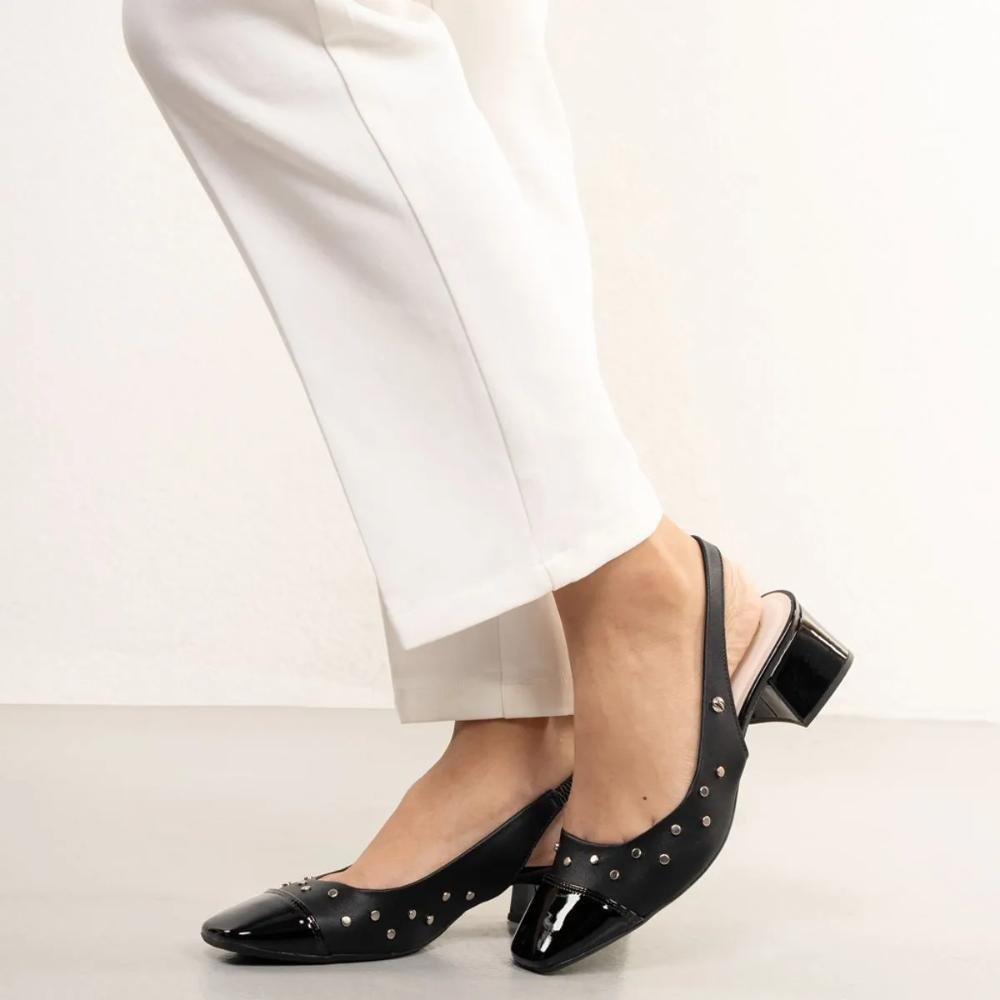 Sapato Bebecê Salto Bloco Tachas Feminino Preto 7