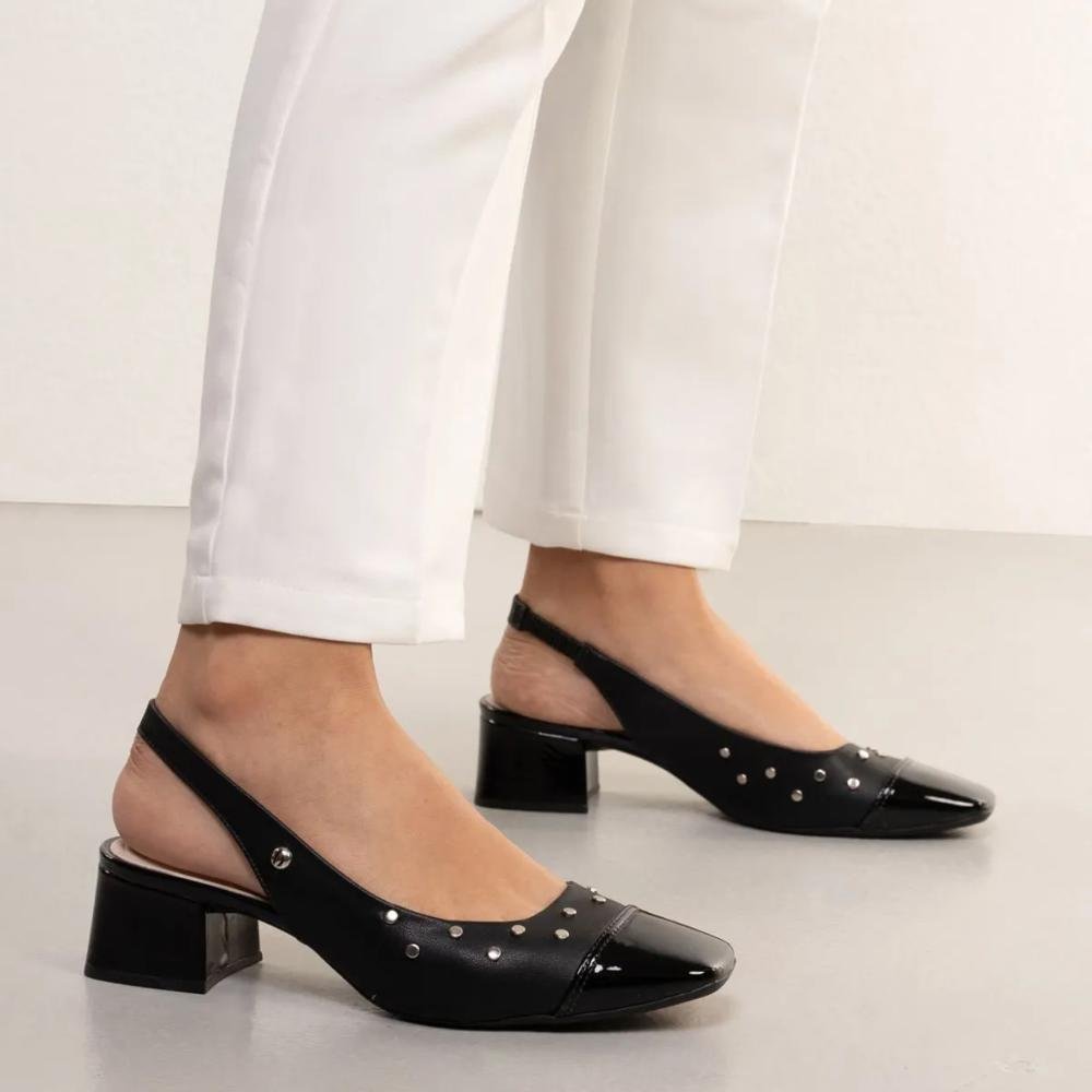 Sapato Bebecê Salto Bloco Tachas Feminino Preto 8