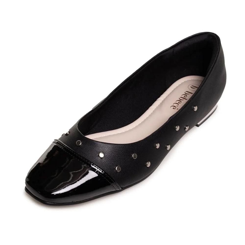 Sapatilha Bebecê Bico Redondo Tachas Feminina Preto 5
