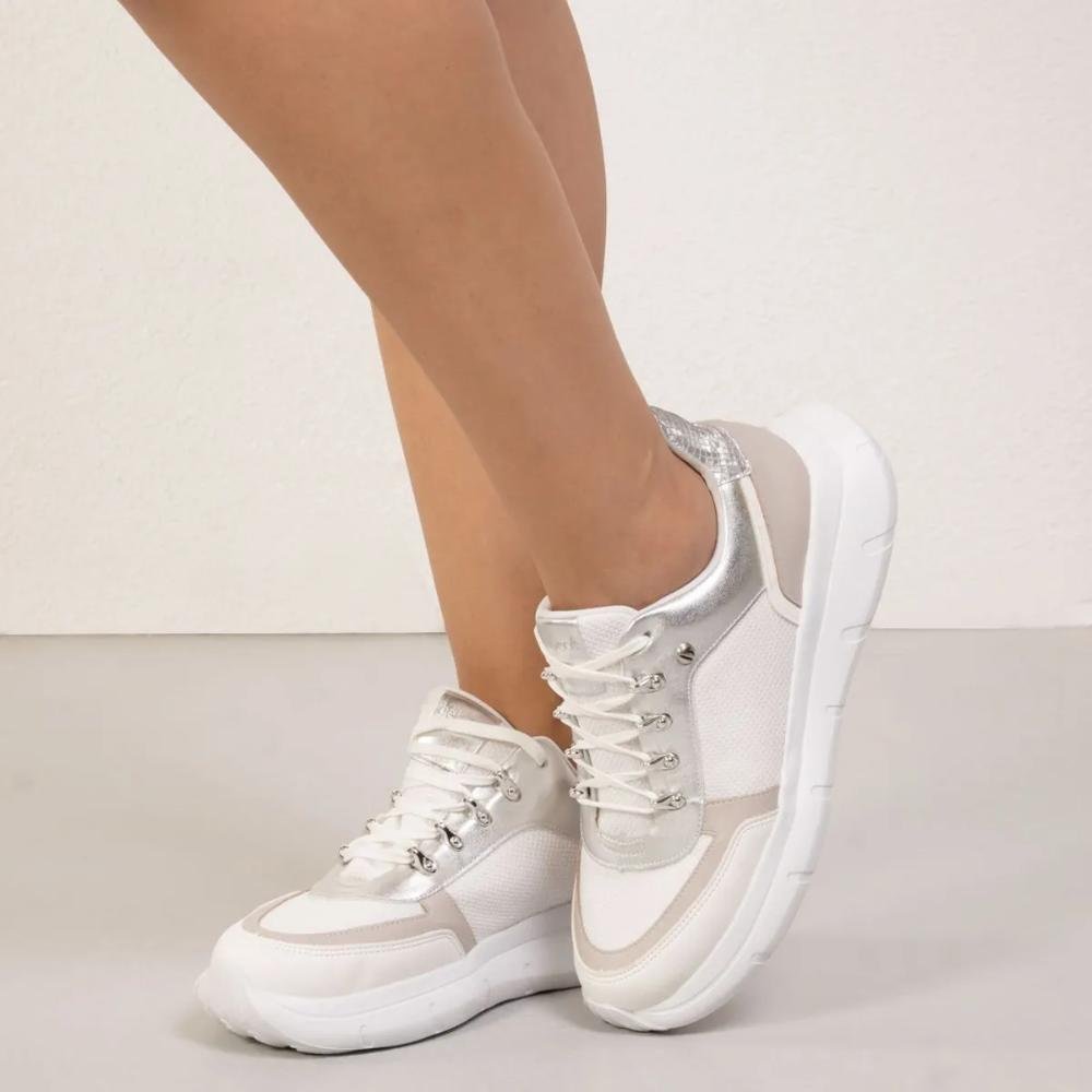 Tênis Bebecê Casual Metal Feminino Branco/Cinza/Prata 6