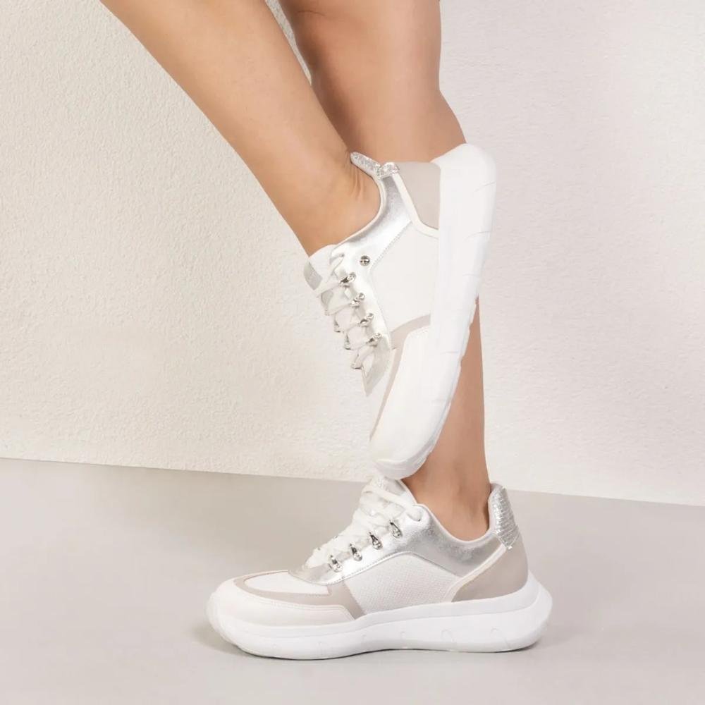 Tênis Bebecê Casual Metal Feminino Branco/Cinza/Prata 7