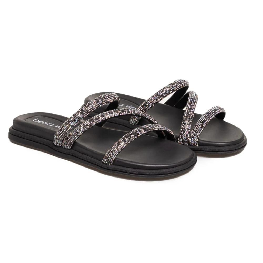 Tamanco Beira Rio Tiras Strass Feminino Preto 2