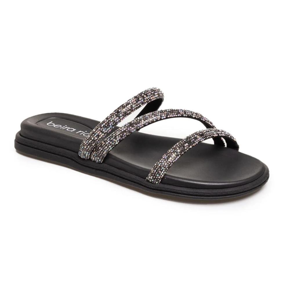 Tamanco Beira Rio Tiras Strass Feminino Preto 3